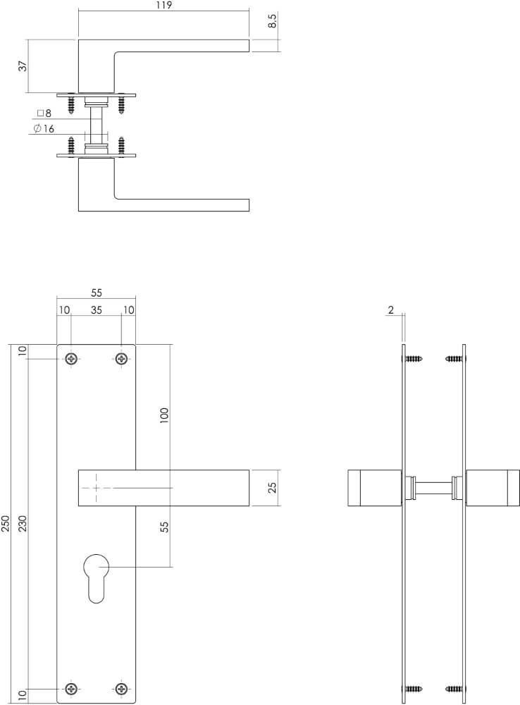 Moderne deurklink Amsterdam cilindergat 55mm zwart Intersteel 8714186489536