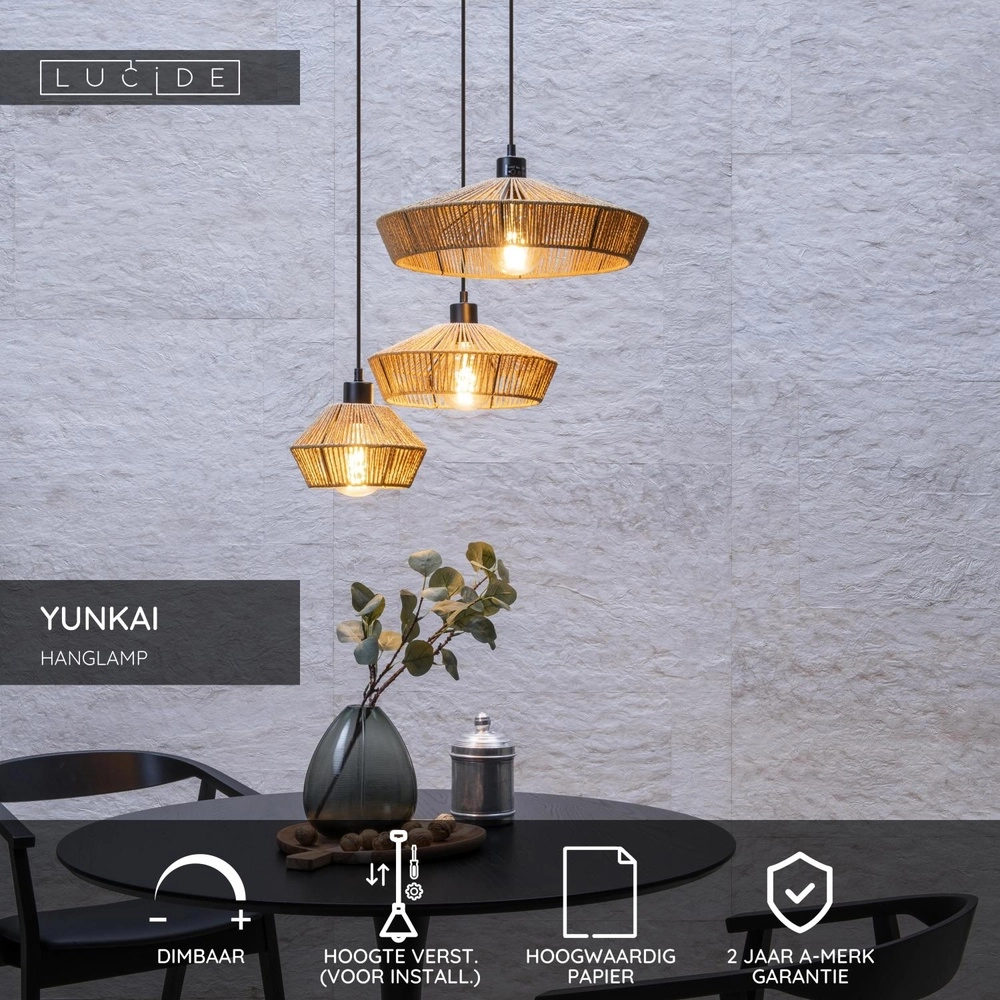Hanglamp Yunkai Ø 60cm zwart met rotan Lucide 5411212105714