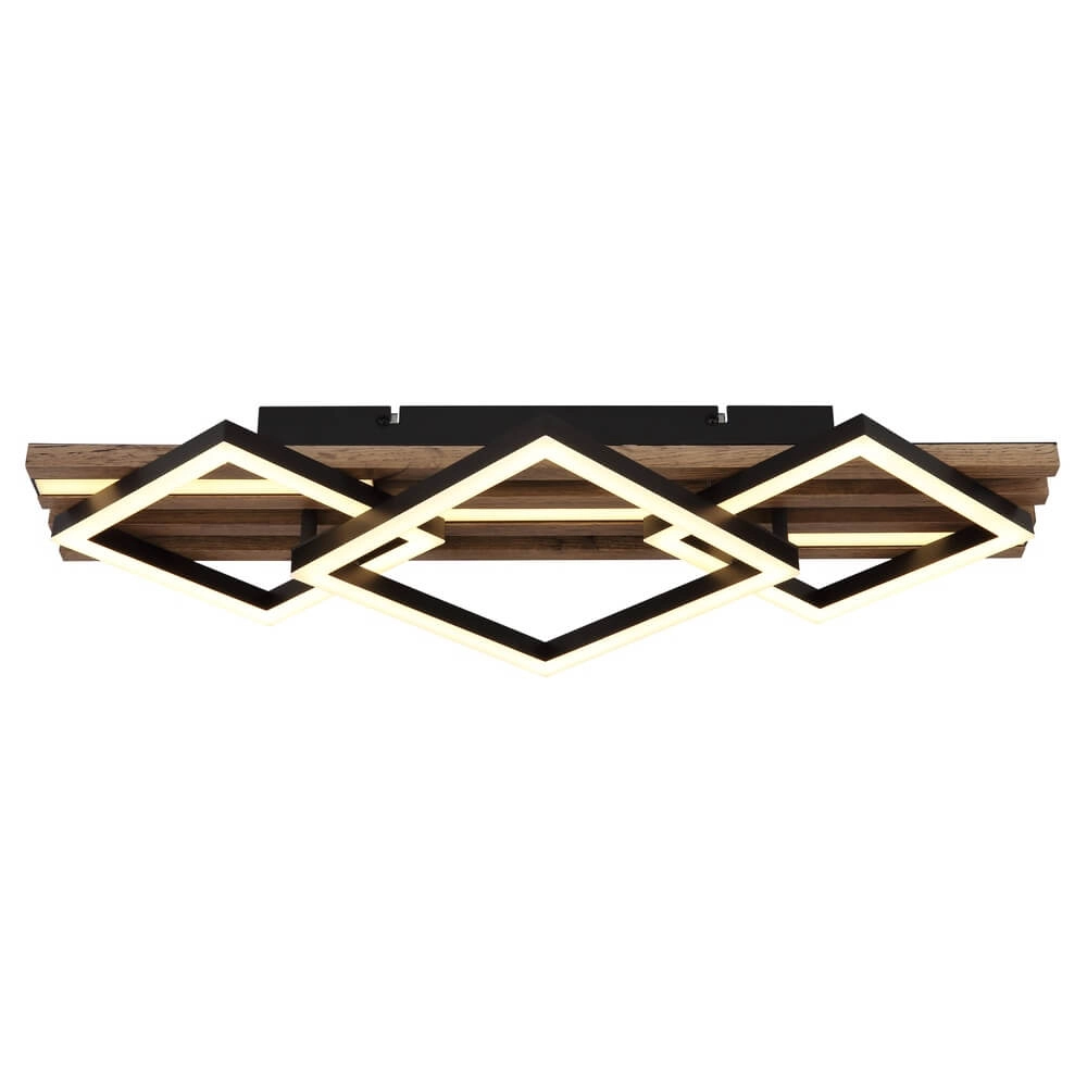 Plafondlamp Obrien zwart met hout 3-lichts Globo 9007371515301