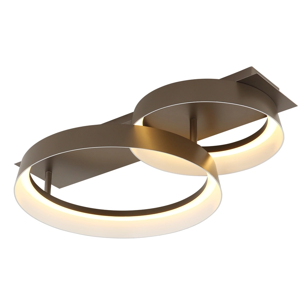 Strakke plafondlamp Syrakus koffie bruin 2 ringen