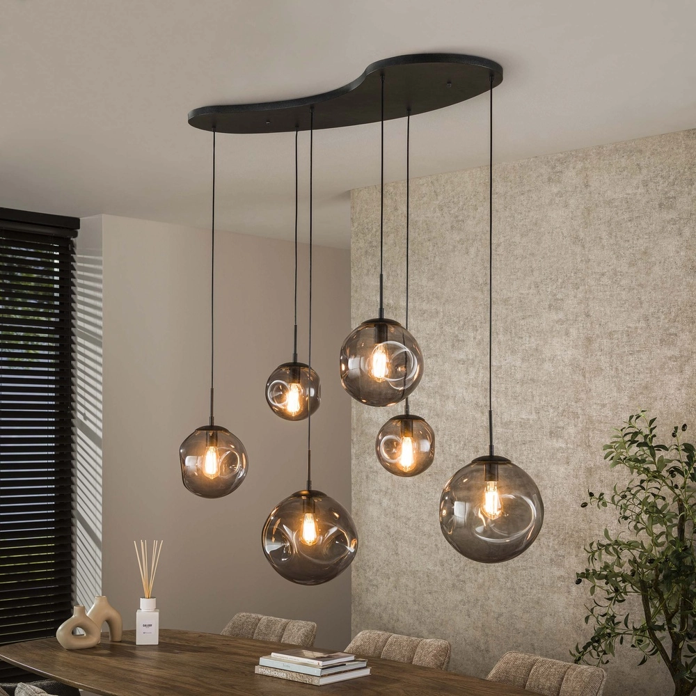 6-lichts hanglamp Stellar met organische plafondplaat
