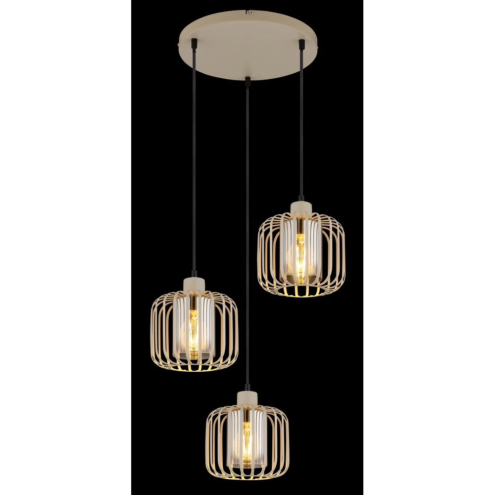 3-lichts hanglamp Alfred rond zand bruin Globo 9007371531615