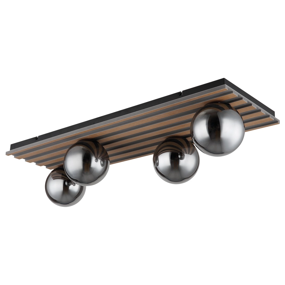 Plafondlamp Parsons 4-lichts zwart met hout Globo 9007371583003