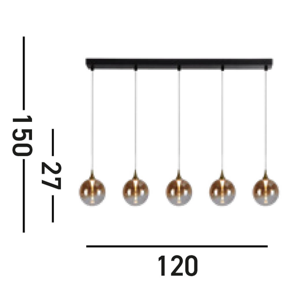 5-lichts hanglamp Alchemy amber glas Searchlight 5053423273846