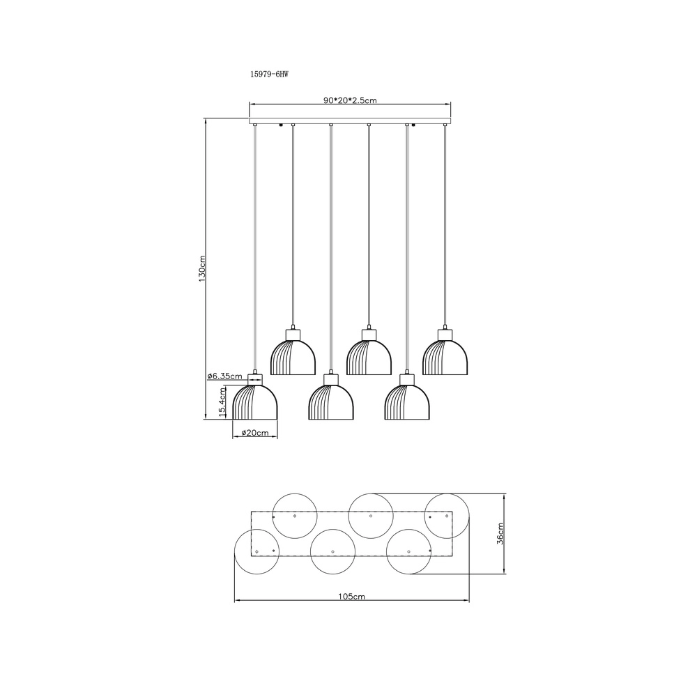 6-lichts hanglamp Swanson wit Globo 9007371584000