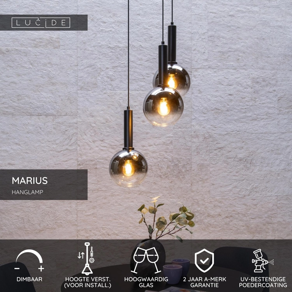 Hanglamp Marius 3-lichts zwart Lucide 5411212452238
