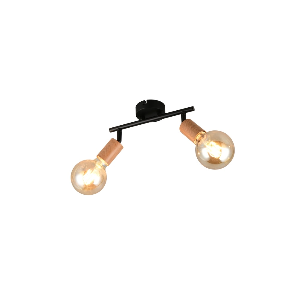 Plafondlamp Lamego dubbel zwart met hout Trio 4017807670875