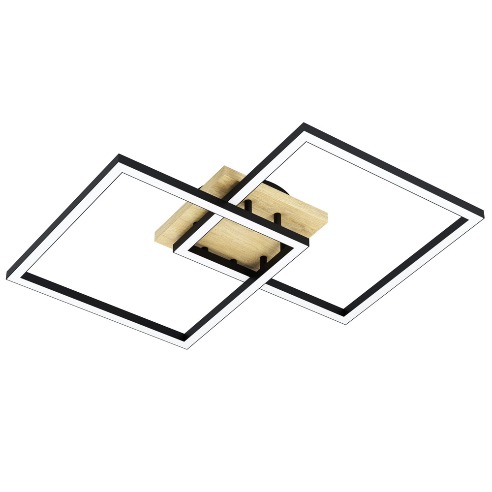Zigbee plafondlamp Lomaltas-Z zwart met houtlook - vierkant
