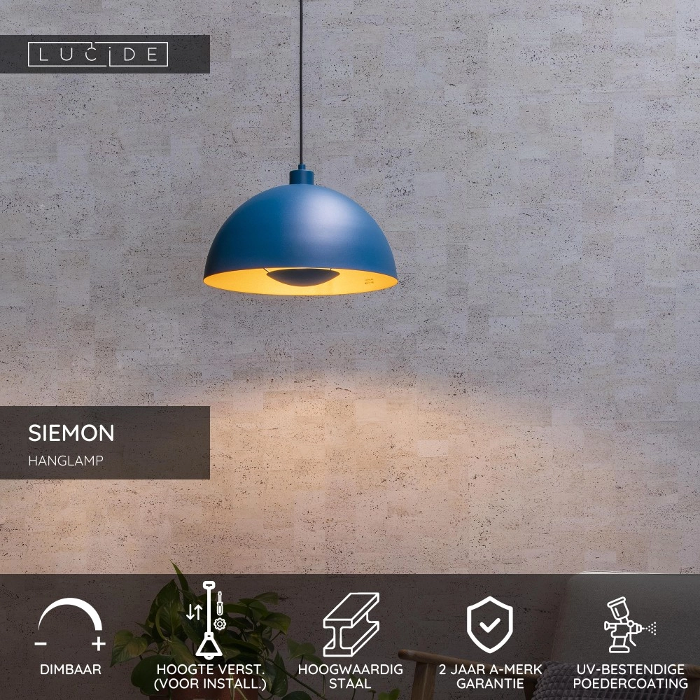 Design hanglamp Siemon blauw Lucide 5411212451767