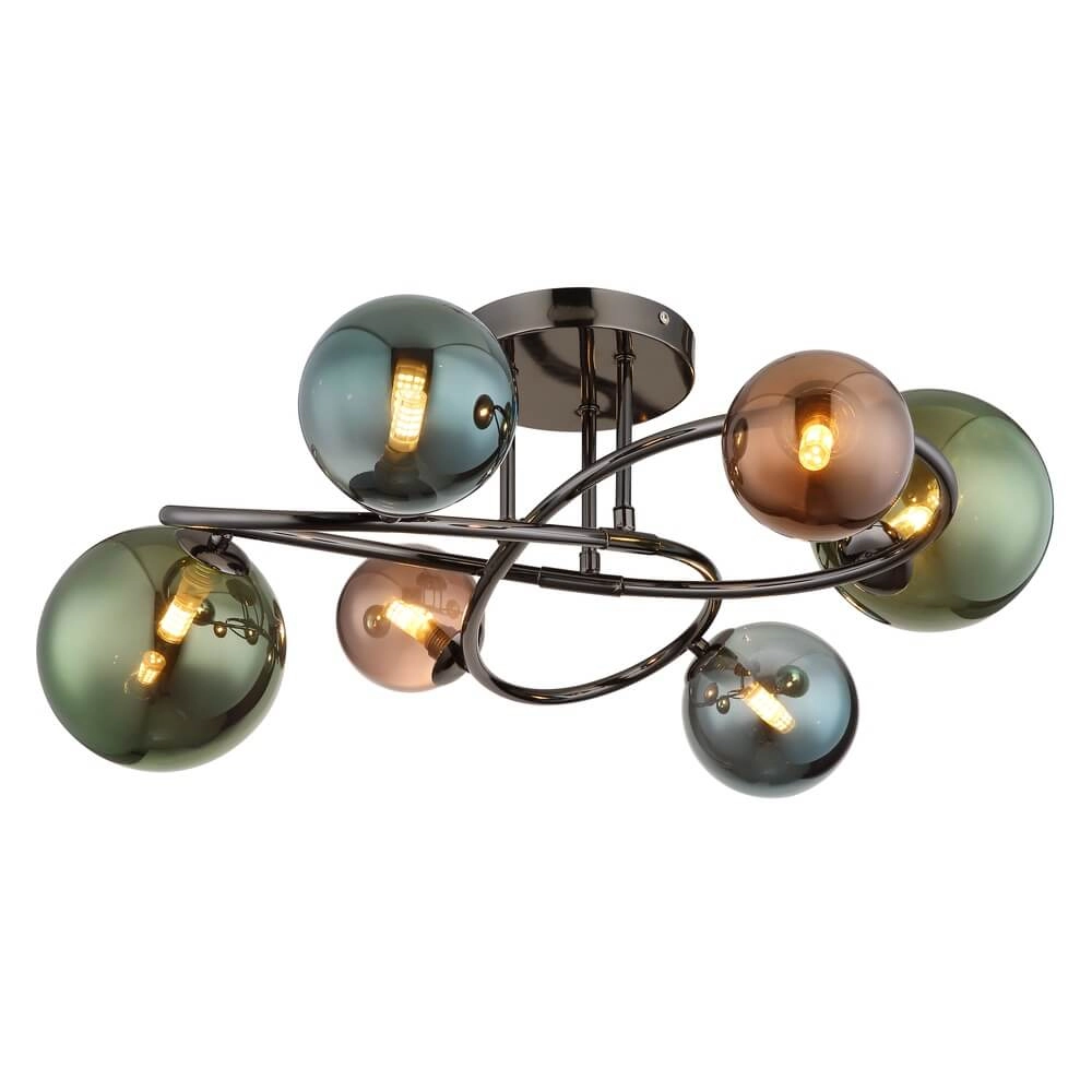 Zwarte plafondlamp Riha gekleurd glas 6-lichts