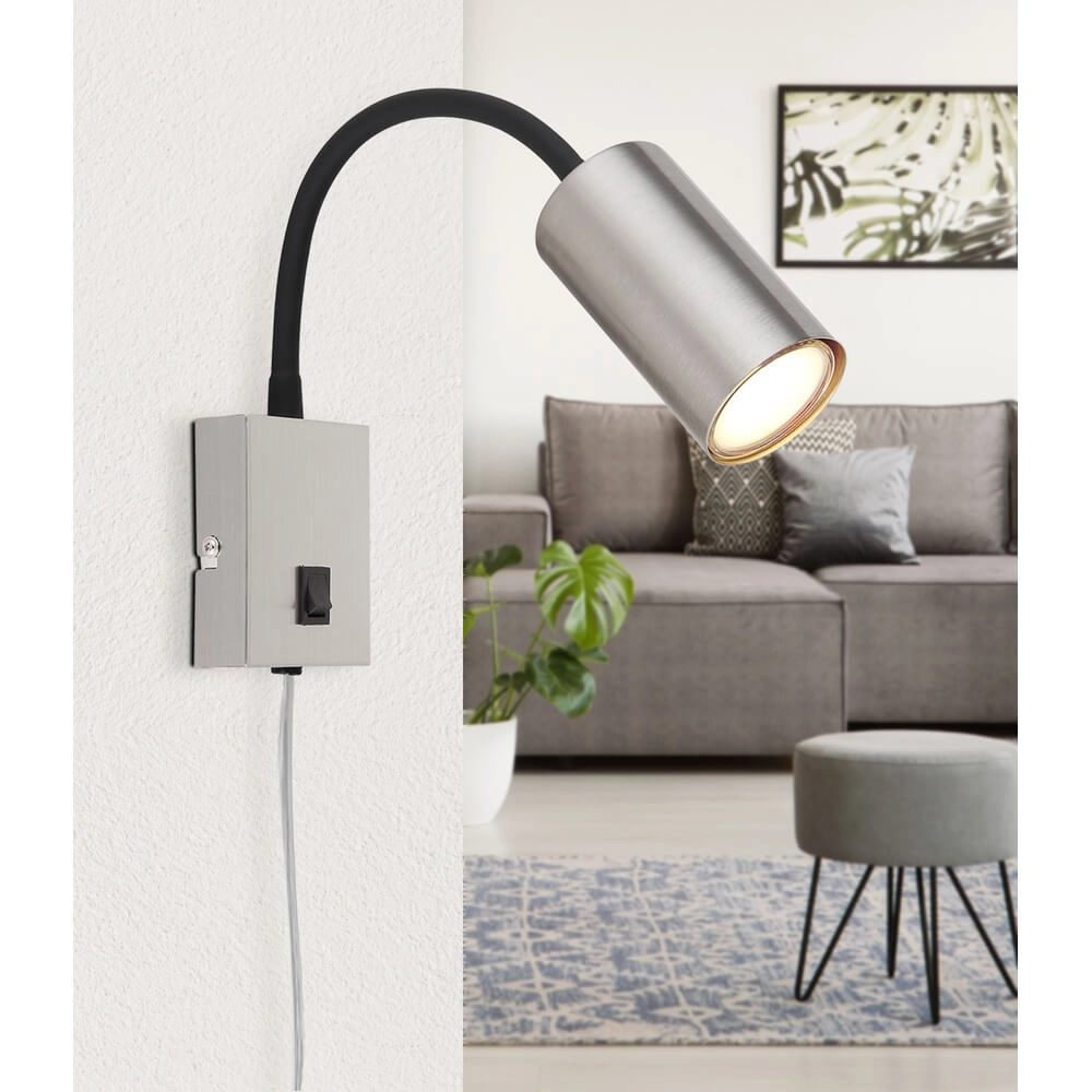 Zwarte wandlamp Robby met nikkel Globo 9007371439560