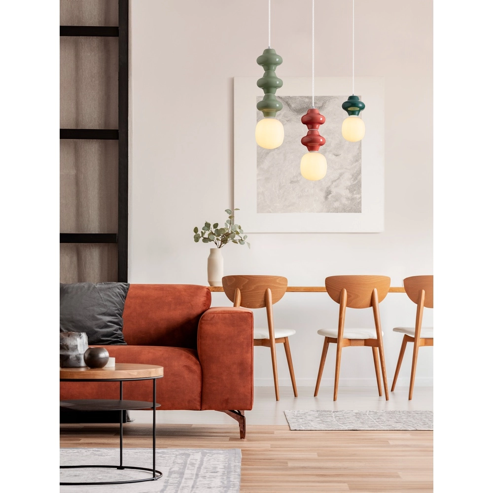 Hanglamp Clio M rood keramiek met wit glas Lyora 5212017461230