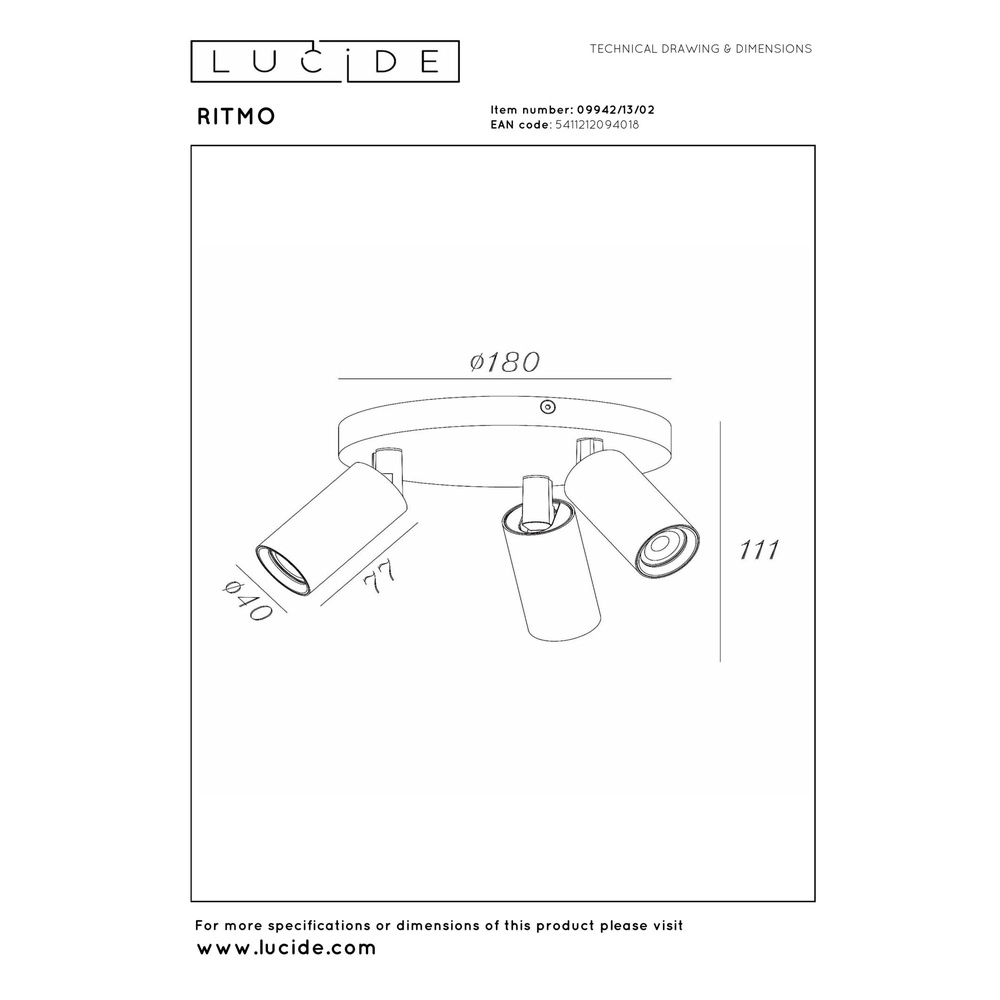 Plafondspot Ritmo mini GU10 3-liichts goud Lucide 5411212094018