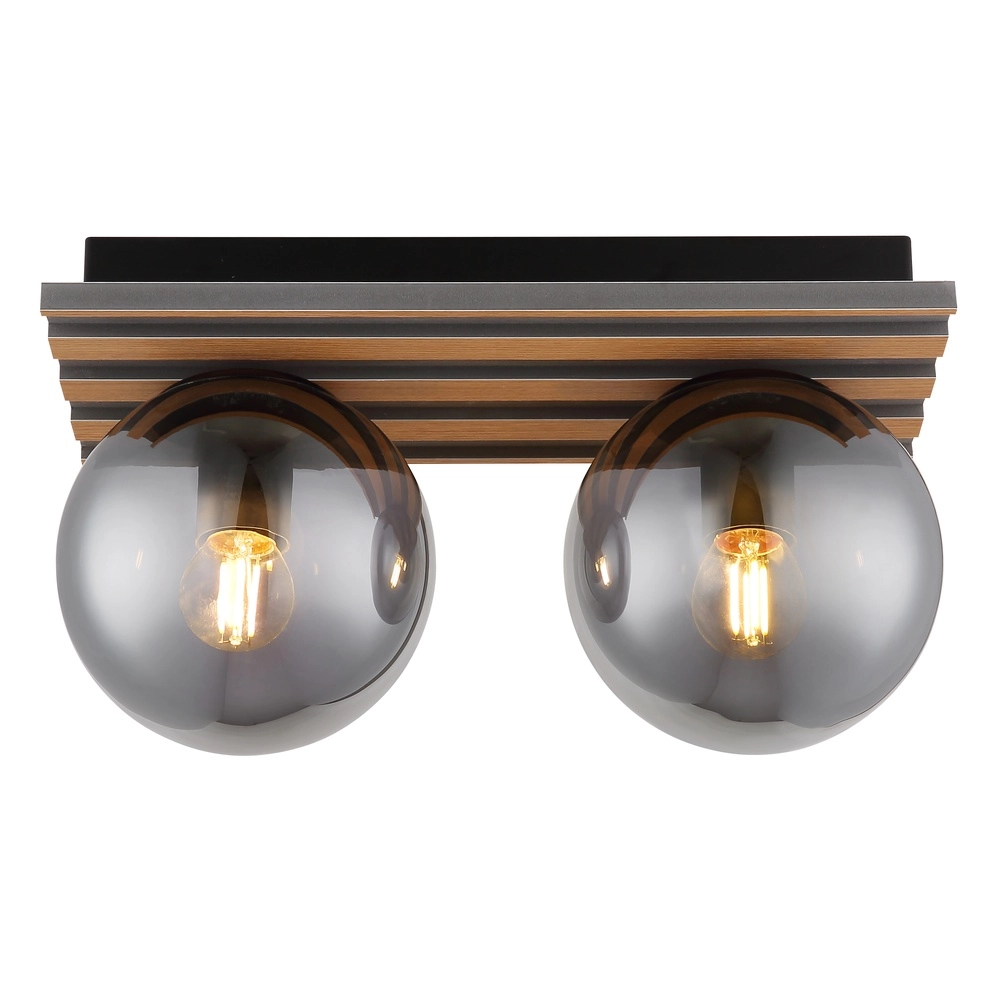 Plafondlamp Parsons 2-lichts zwart met hout Globo 9007371579099