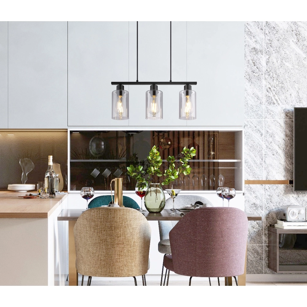 Hanglamp Hadera 3-lichts zwart met smoke glas Globo 9007371578689