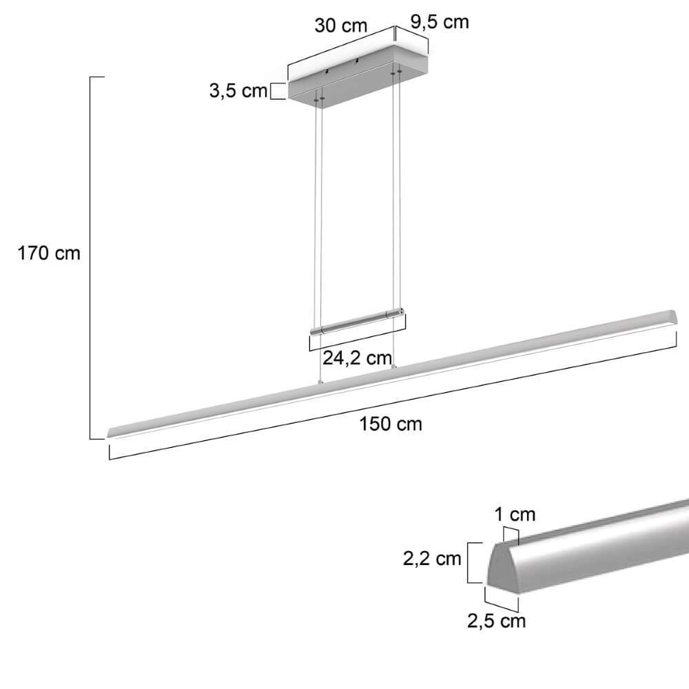 Lange hanglamp Profilo rvs Steinhauer 8712746148497