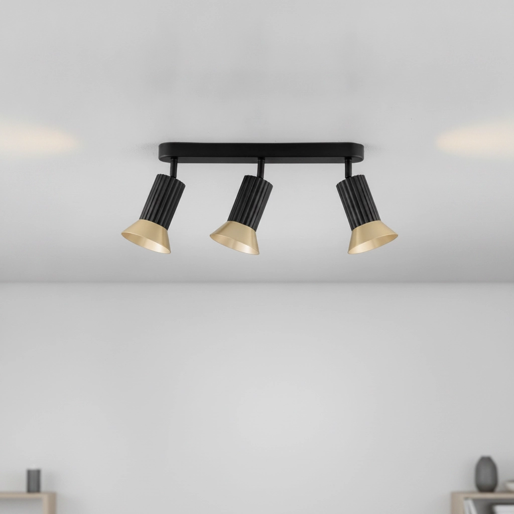 Plafondlamp Luvia 3-lichts zwart met goud