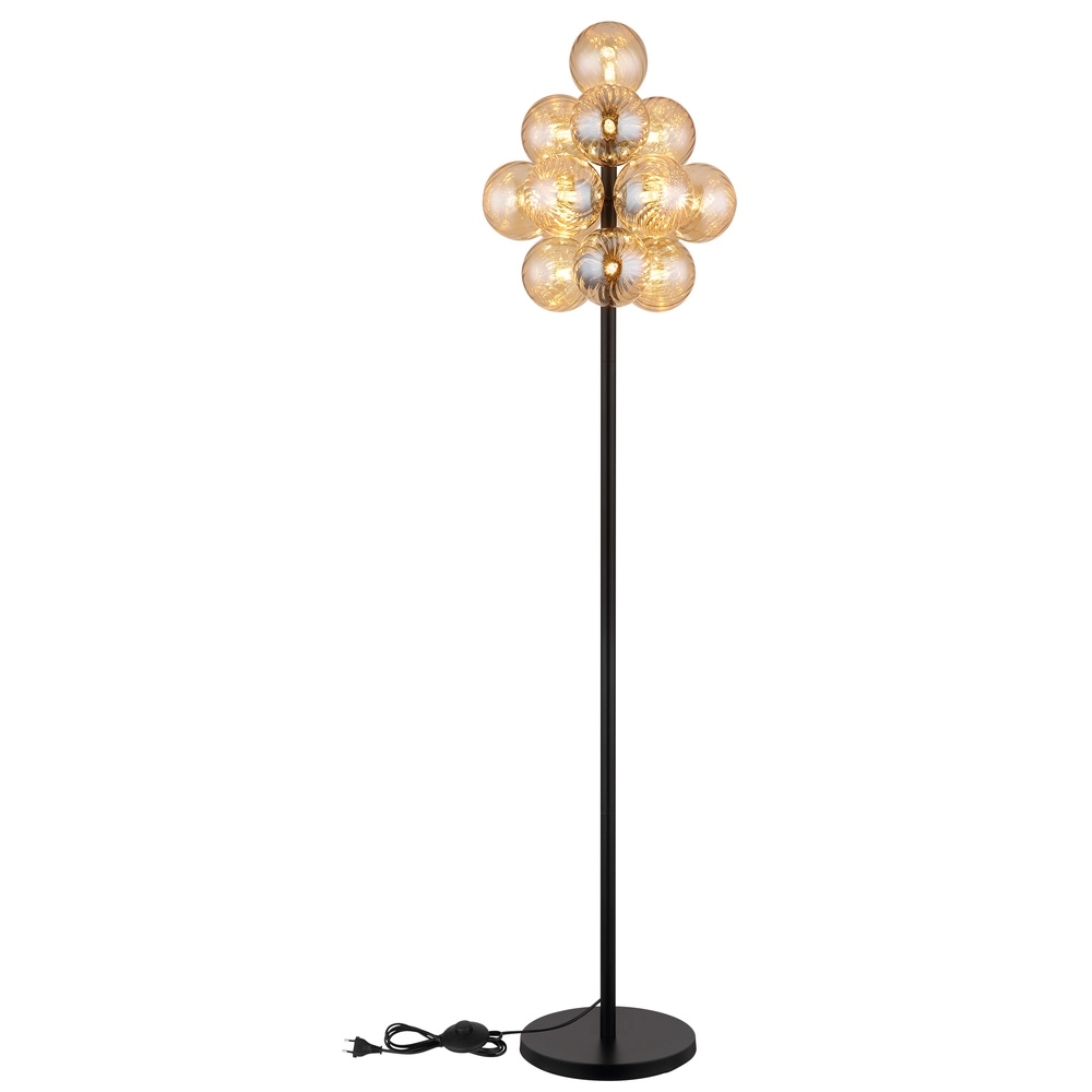 Zwarte vloerlamp Conor met amber glas Globo 9007371512171