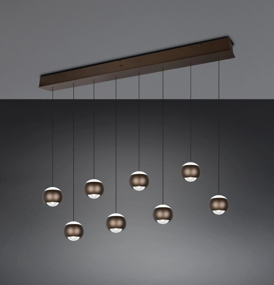 8-lichts led hanglamp Orbit eettafel - platinum bruin Trio 4017807686616