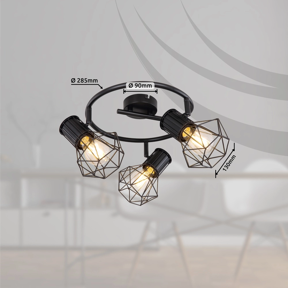 Ronde plafondlamp Priska 3-lichts zwart Globo 9007371403172