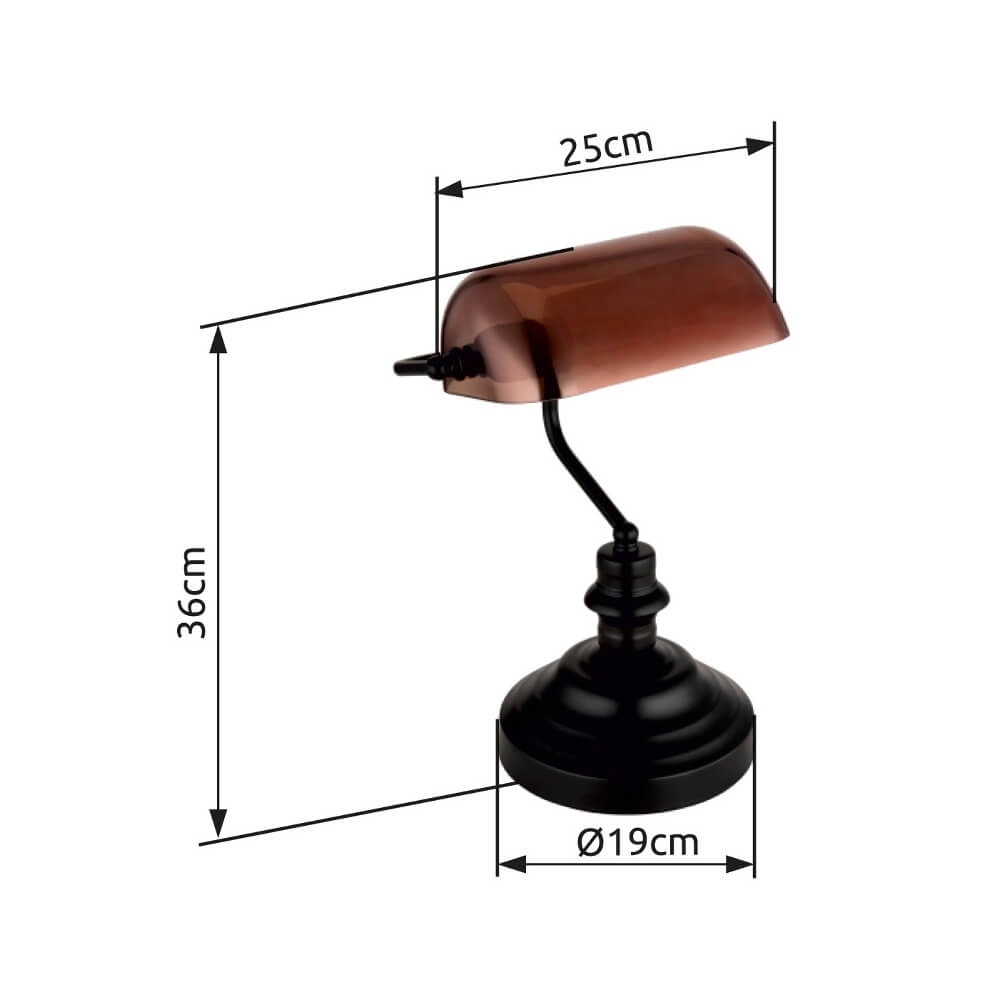 Klassieke bureaulamp Antique zwart met bruin glas Globo 9007371474141
