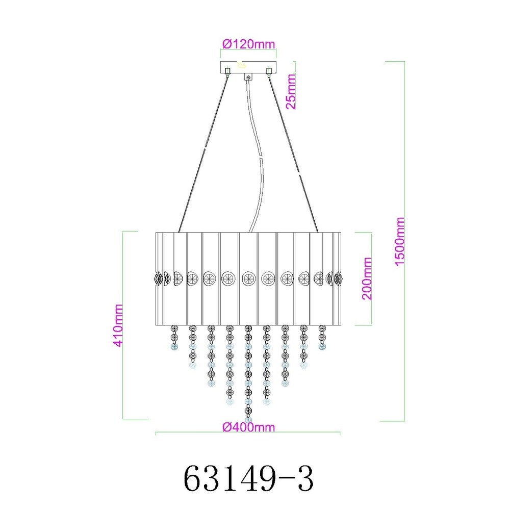 Hanglamp Eleos zwart met kristal Globo 9007371528431