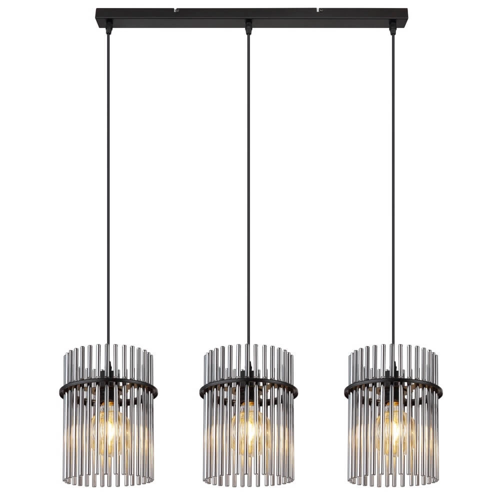 Zwarte hanglamp Gorley met smoke glas 3-lichts Globo 9007371445790