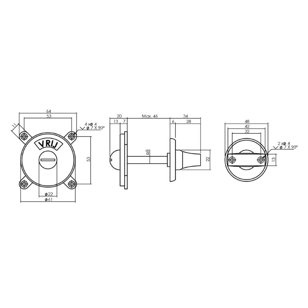 WC-sluiting George vrij/bezet messing getrommeld Intersteel 8714186515150