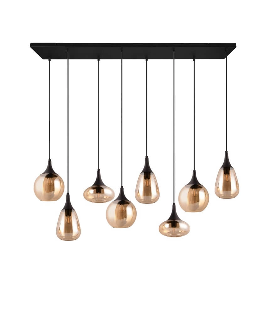 8-lichts hanglamp Lumina met amber glas