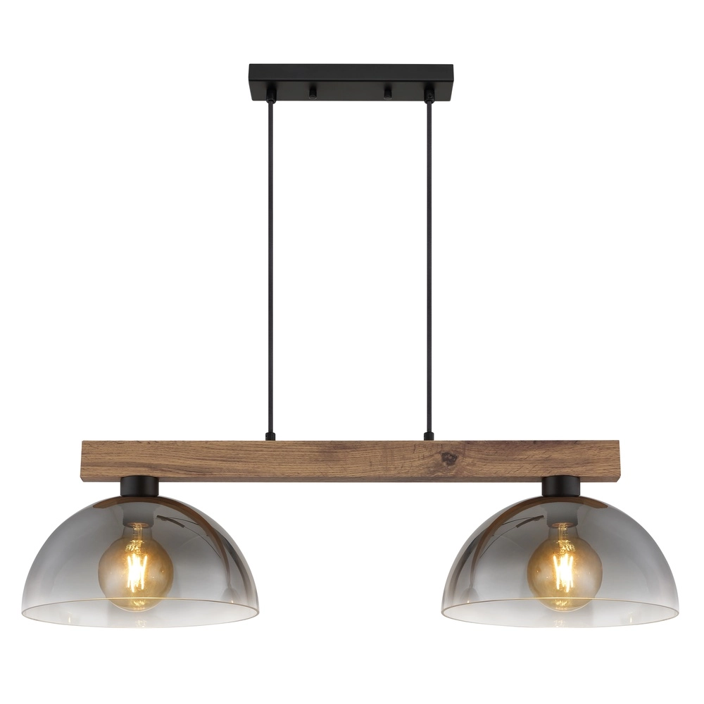Landelijke hanglamp Romy 2-lichts zwart met hout Globo 9007371583355