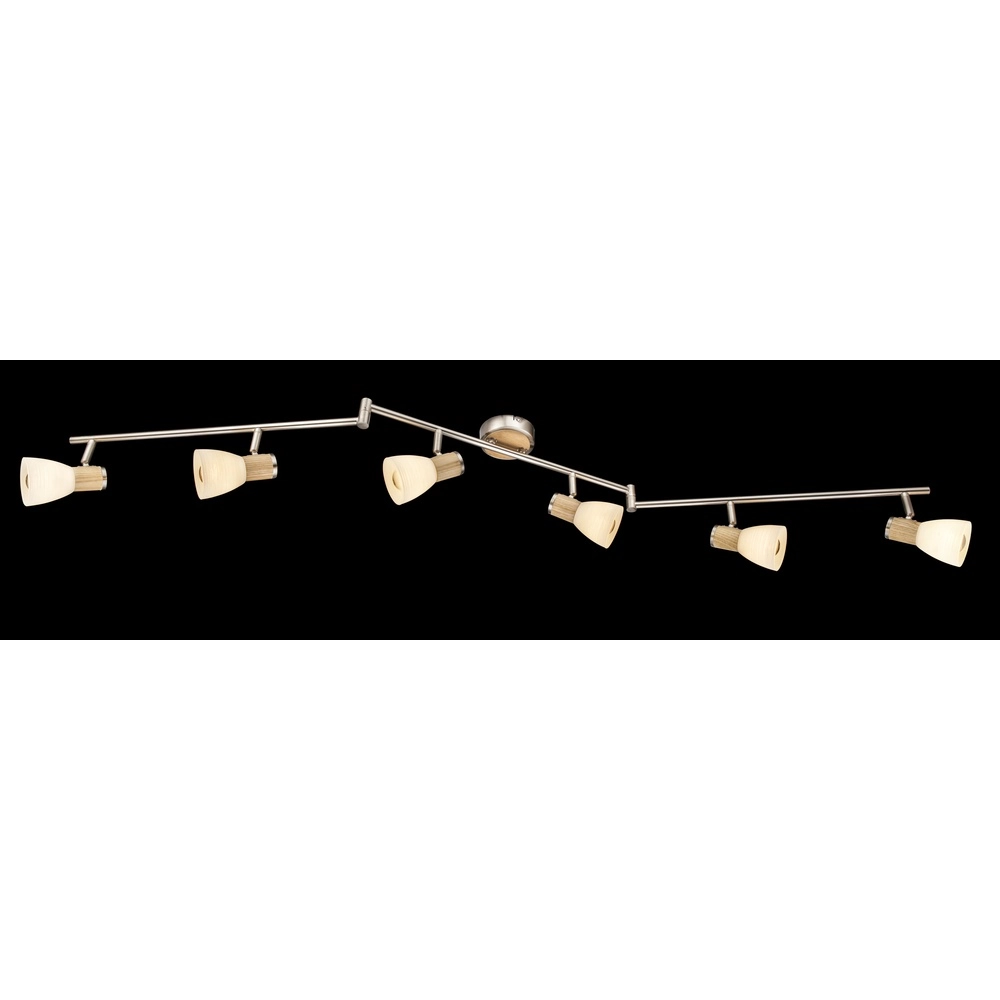 Plafondlamp Gylfi nikkel met hout 6-lichts Globo 9007371340552