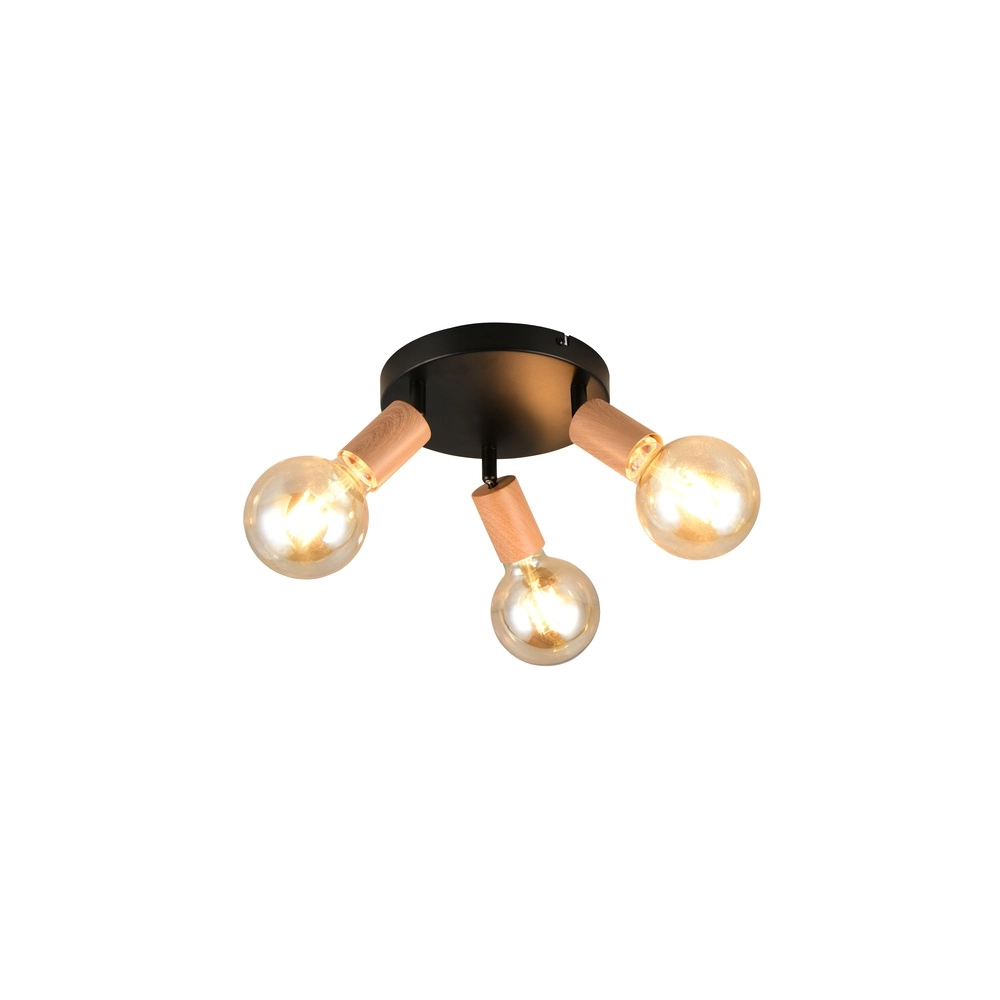 Plafondlamp Lamego 3-lichts zwart met hout Trio 4017807672039