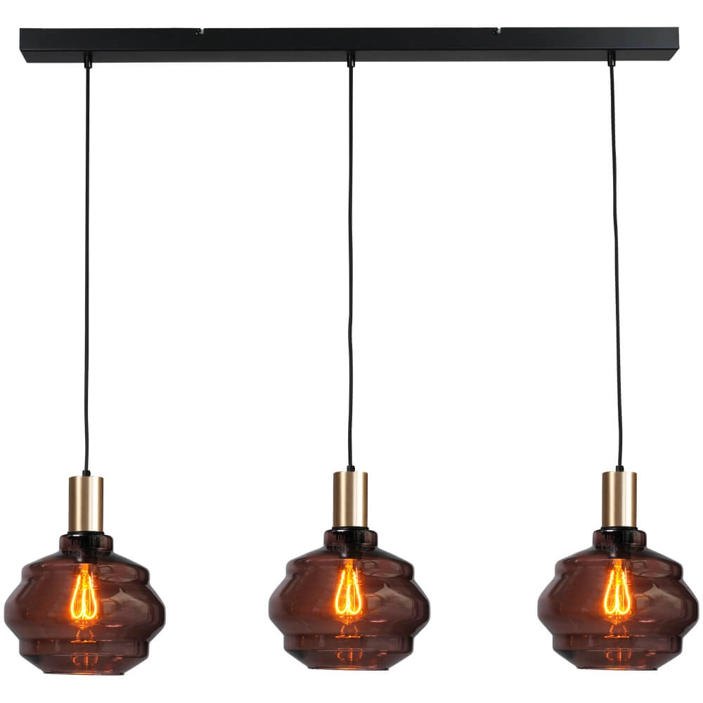 3-lichts hanglamp - goud - Porto met Ball red glazen - Ø 24cm