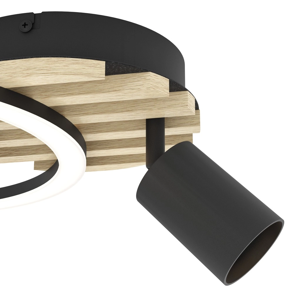 Moderne plafondlamp Cembrano zwart met hout 38,5 x 30cm Eglo 9008606388257