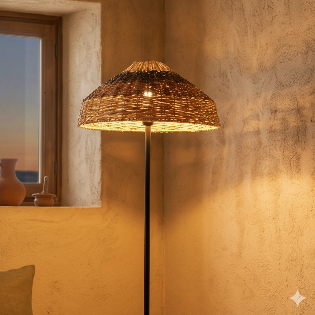 Vloerlamp Caro zwart en rotan