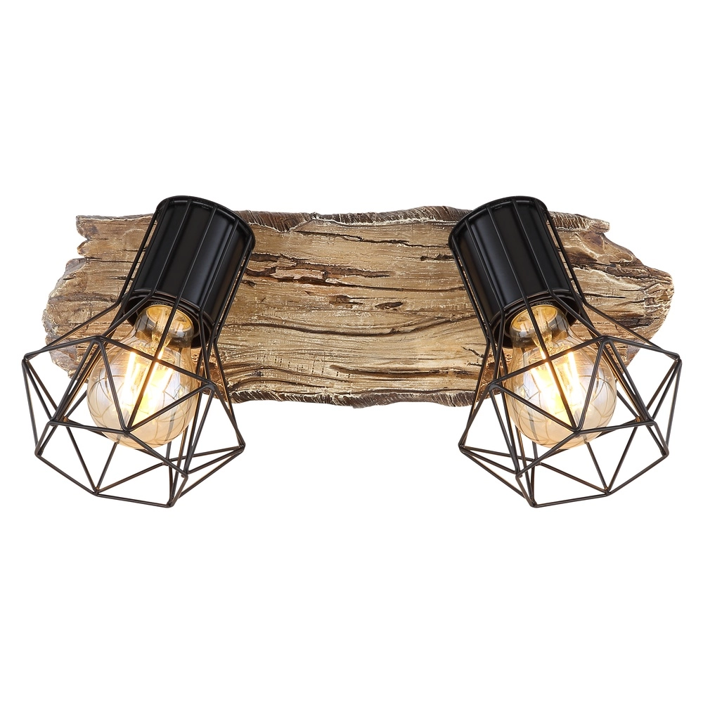 Plafondlamp Priska 2-lichts zwart met hout Globo 9007371442362
