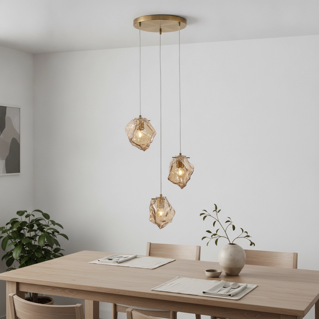 Hanglamp Odelle 3-lichts goud met amber glas