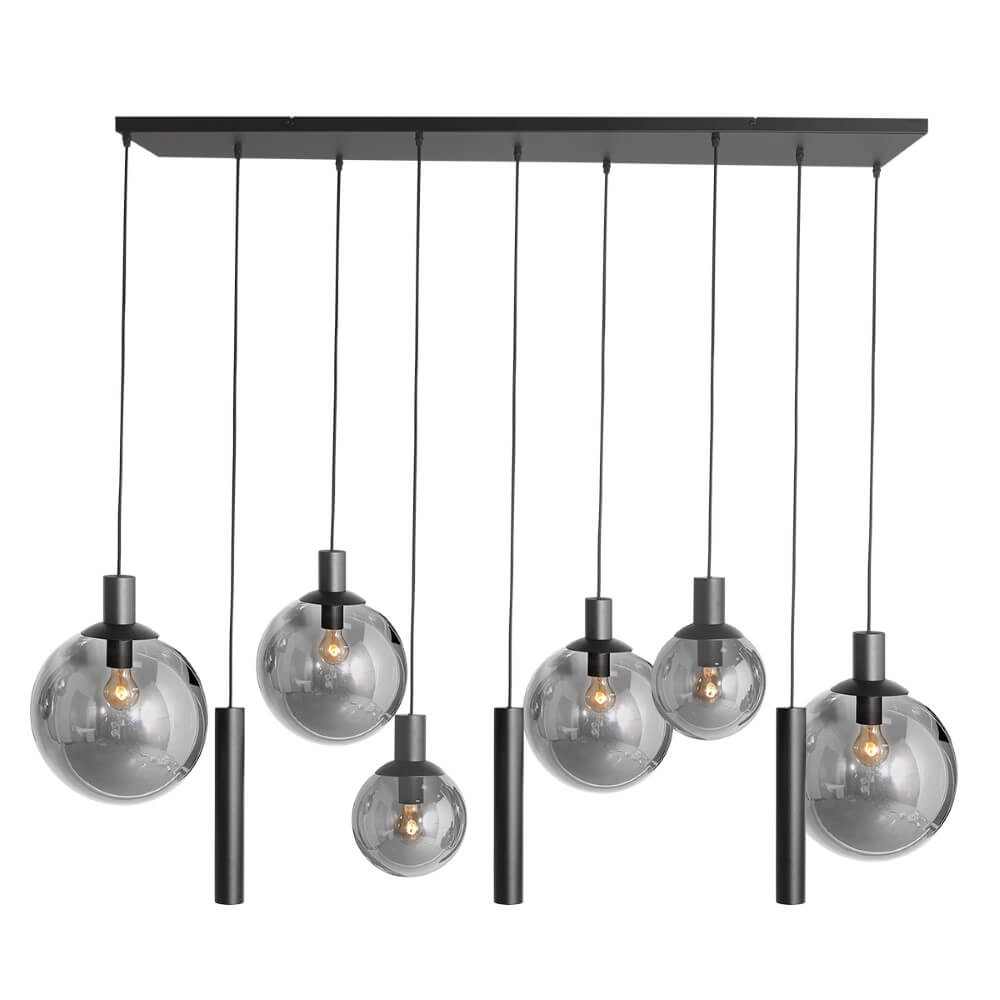 Eettafel hanglamp Bollique zwart met rookglas