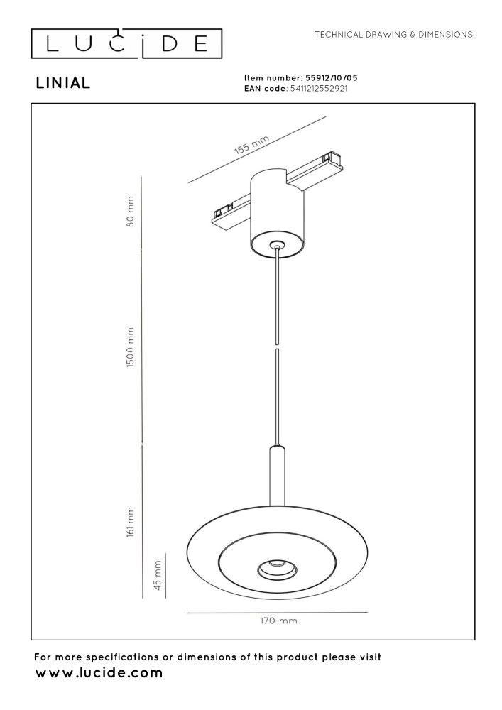 Rail hanglamp Linial 1-fase champagne Premium by Lucide 5411212552921