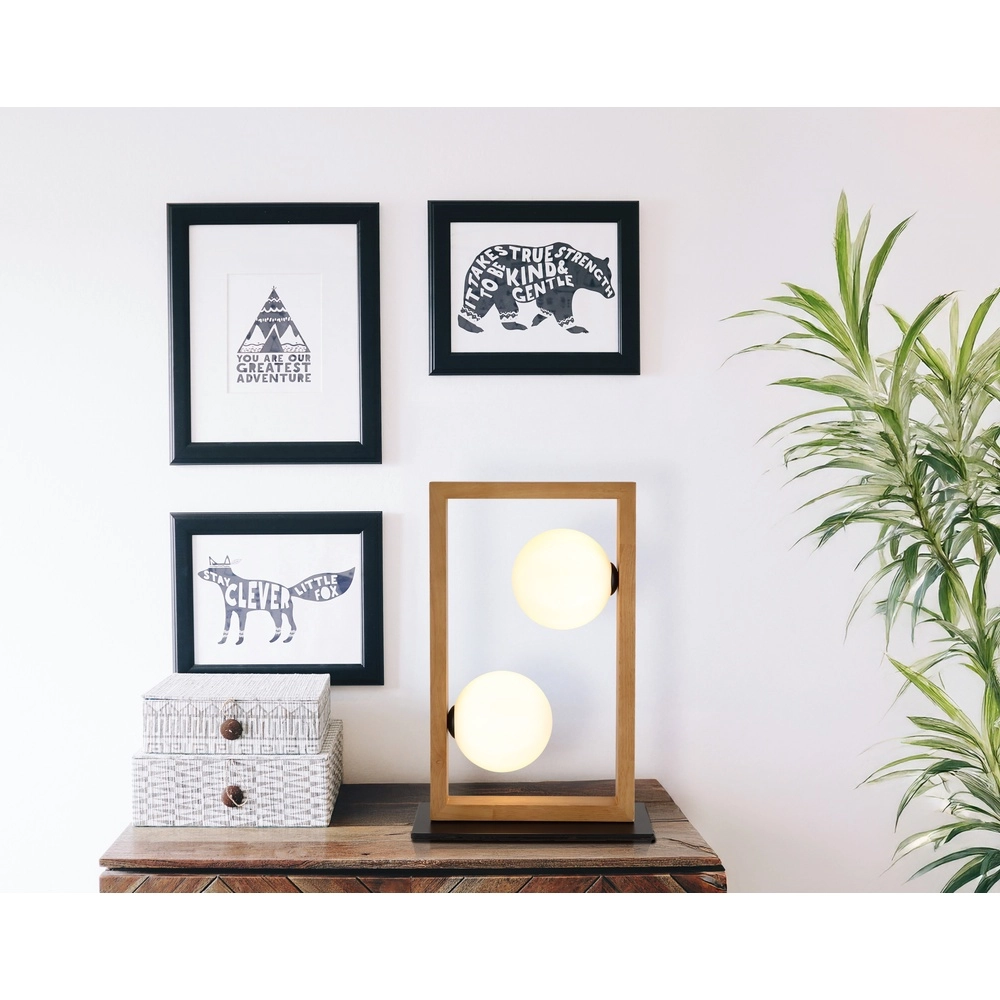 Moderne tafellamp Nanda zwart met hout Globo 9007371510948