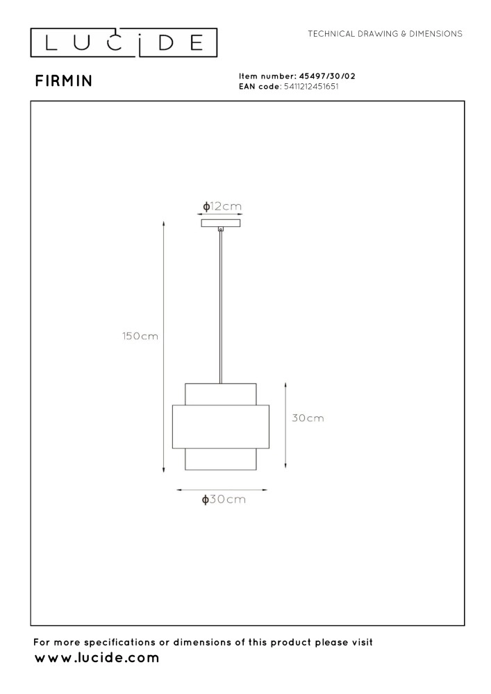 Moderne hanglamp Firmin Ø 30cm Lucide 5411212451651