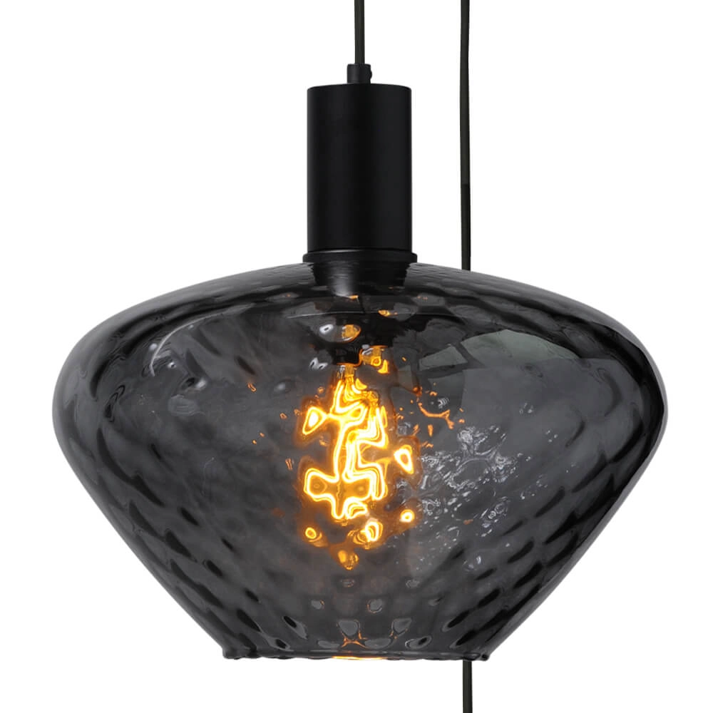 3-lichts vide hanglamp - zwart - Porto met Blossom smoke glazen Masterlight 8718121270814