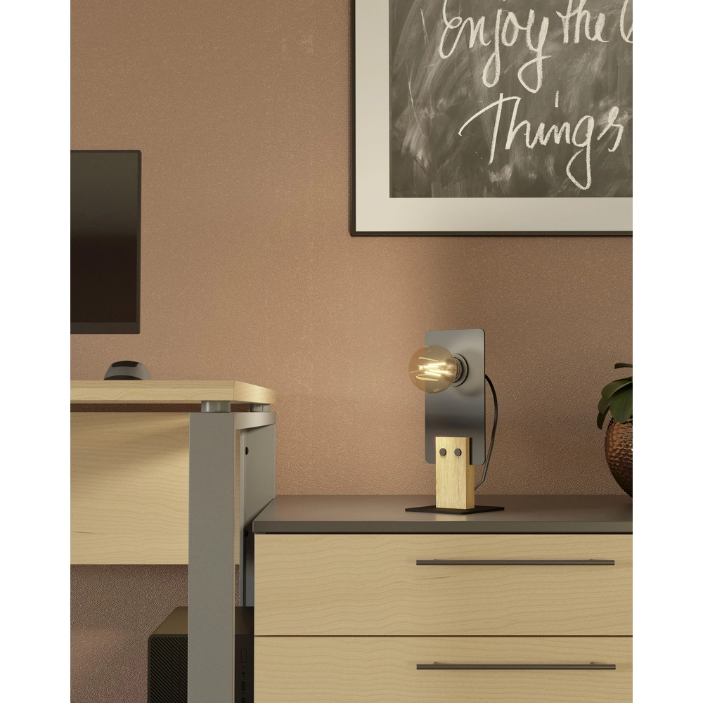 Moderne tafellamp Bramerton zwart met hout Eglo 9002759437541