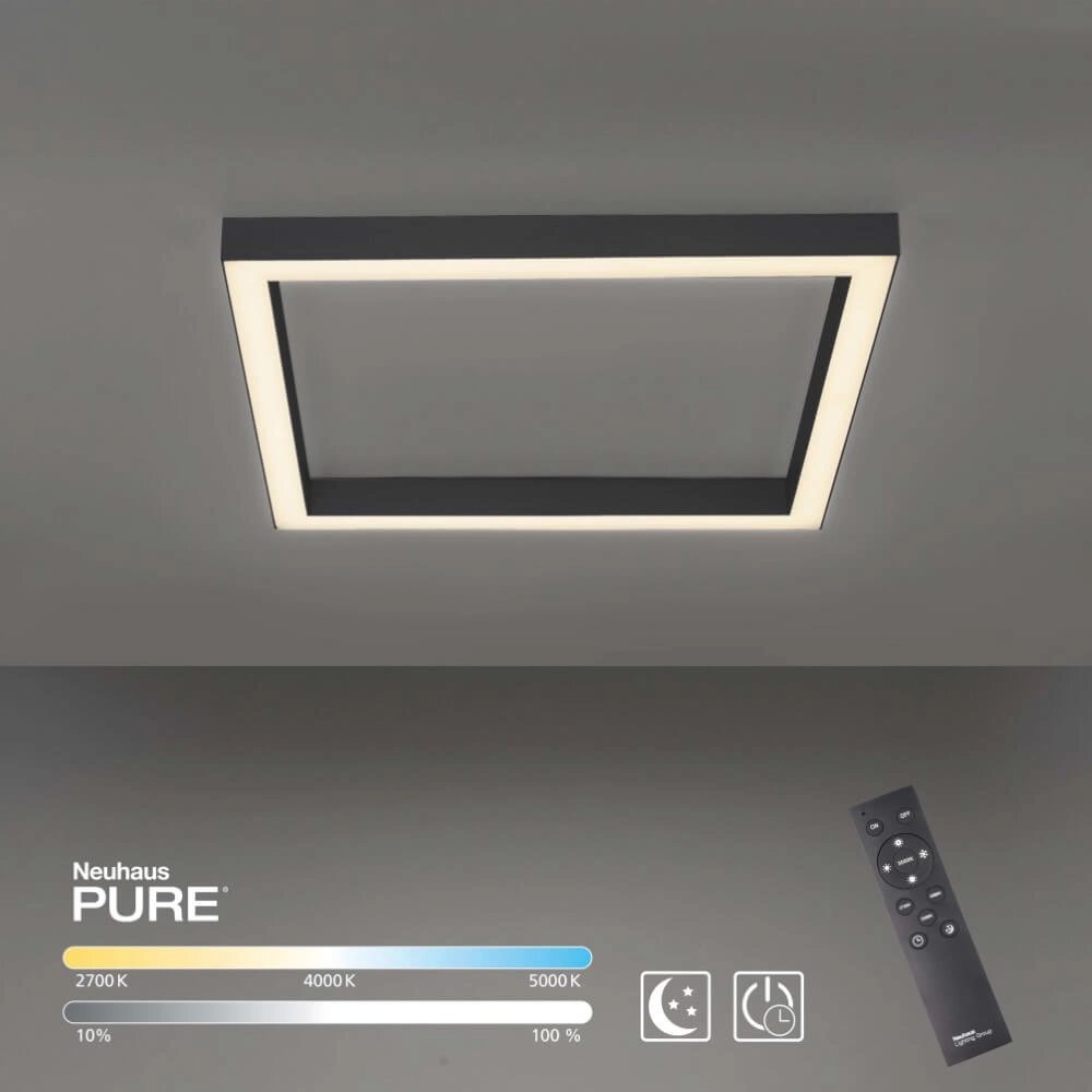 Vierkante plafondlamp Pure Lines Square antraciet Paul Neuhaus 4012248357927