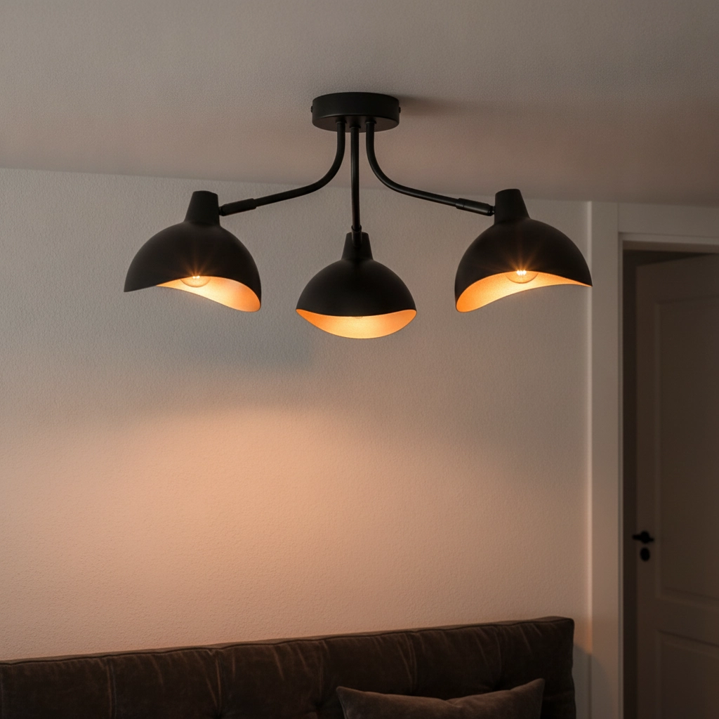 Plafondlamp Geti M zwart met gouden binnenkant