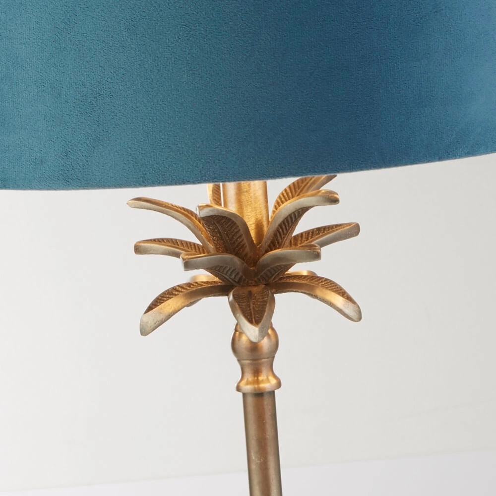 Tafellamp Palm goud met blauwe kap Searchlight 5053423257525
