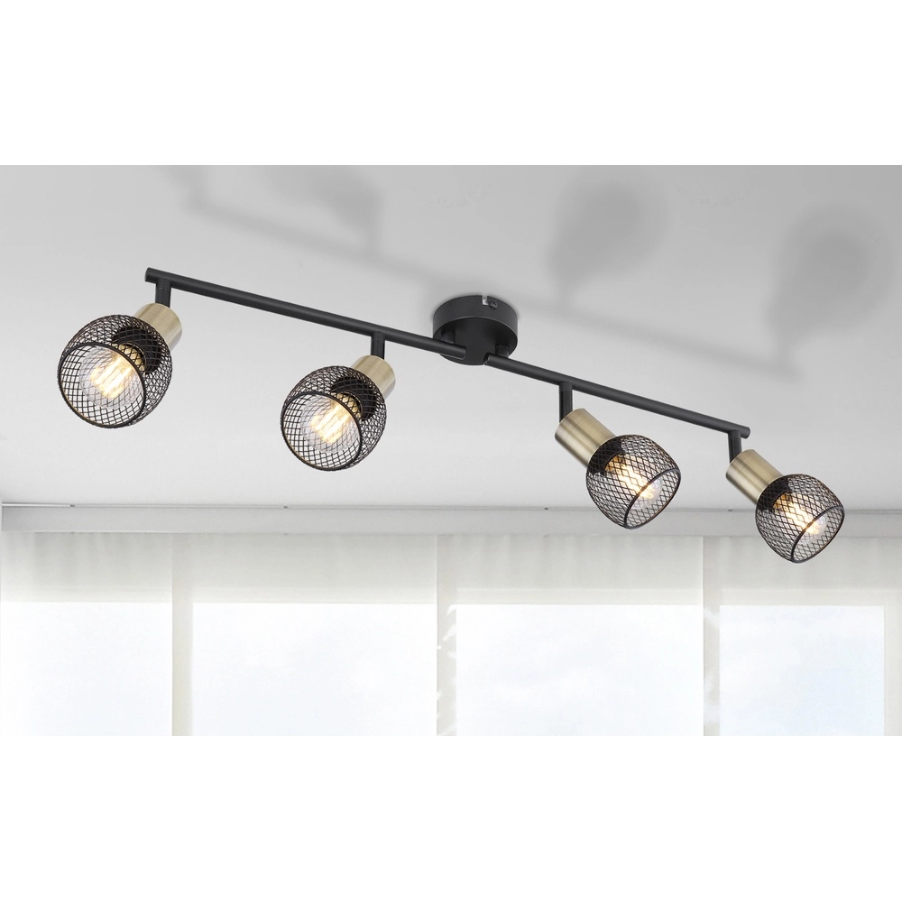 Plafondlamp Fiastra 4-lichts zwart met gaas Globo 9007371418121