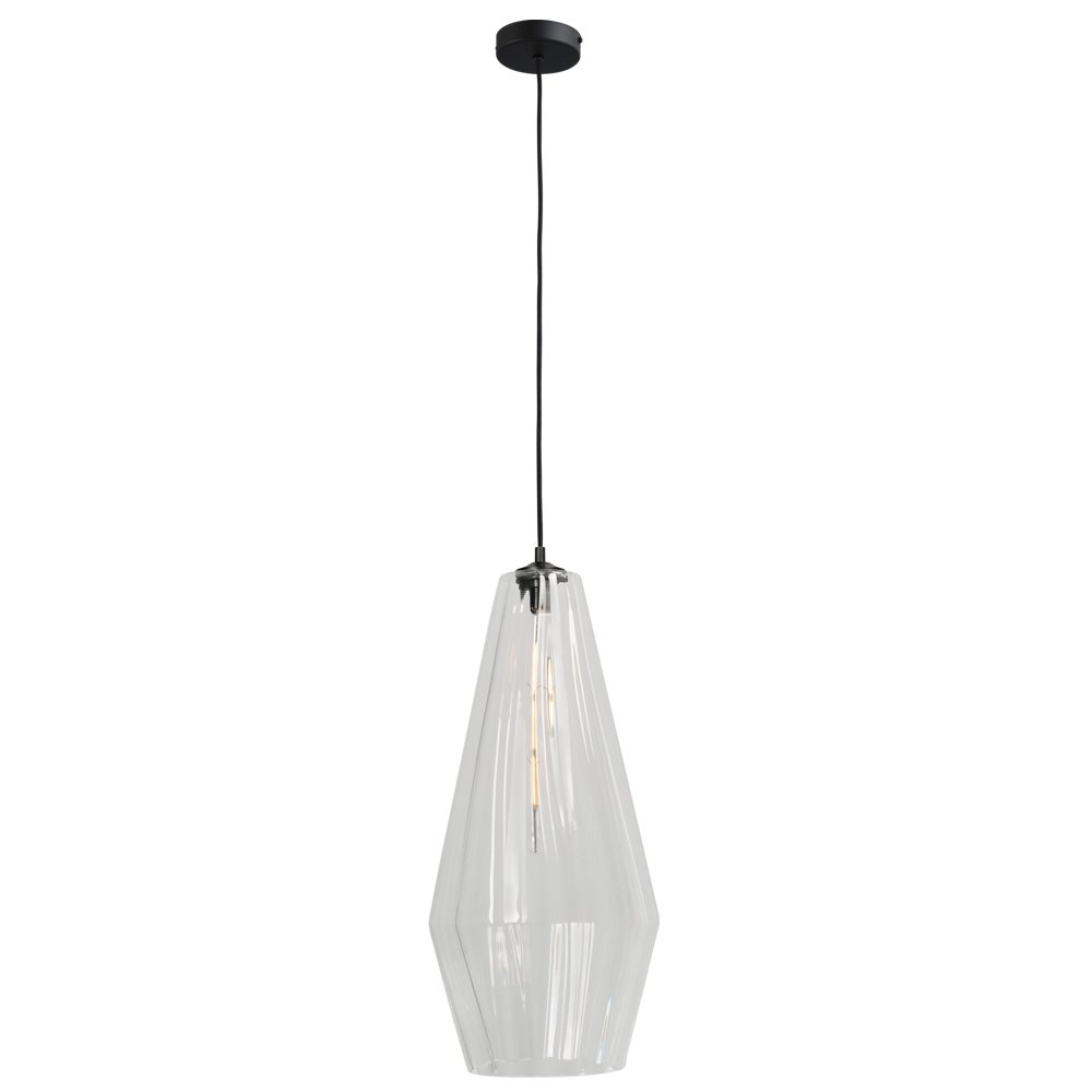 Zwarte hanglamp Diamond 27cm met helder glas