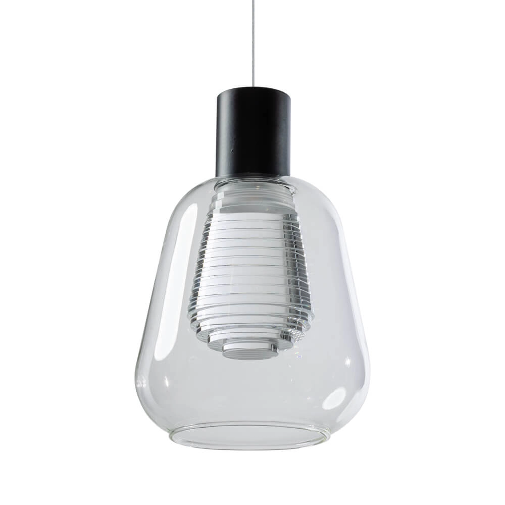 Glazen hanglamp Gary zwart met helder glas
