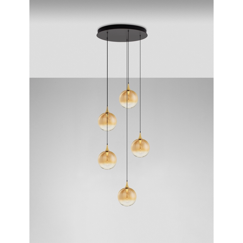 Hanglamp Orenda rond 5-lichts amber glas Lyora 5212017477651